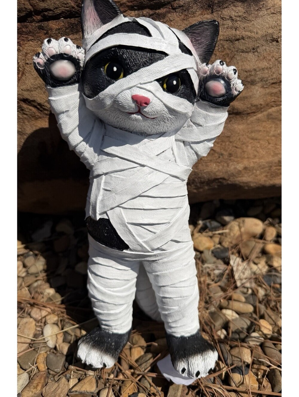 Halloween Mummy Cat Figurine Cute Wrapped Kitten Decor 11” Tall - New